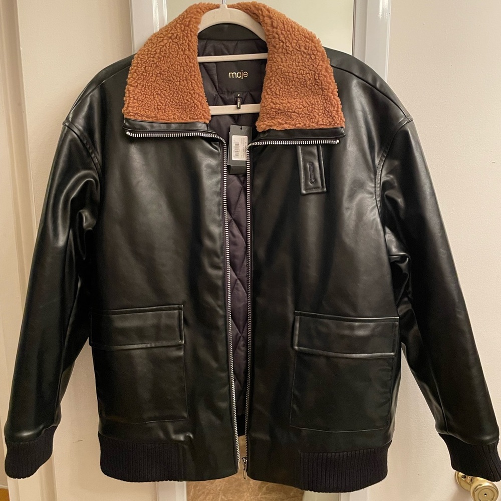 Maje Blouson Faux Leather Oversized Jacket